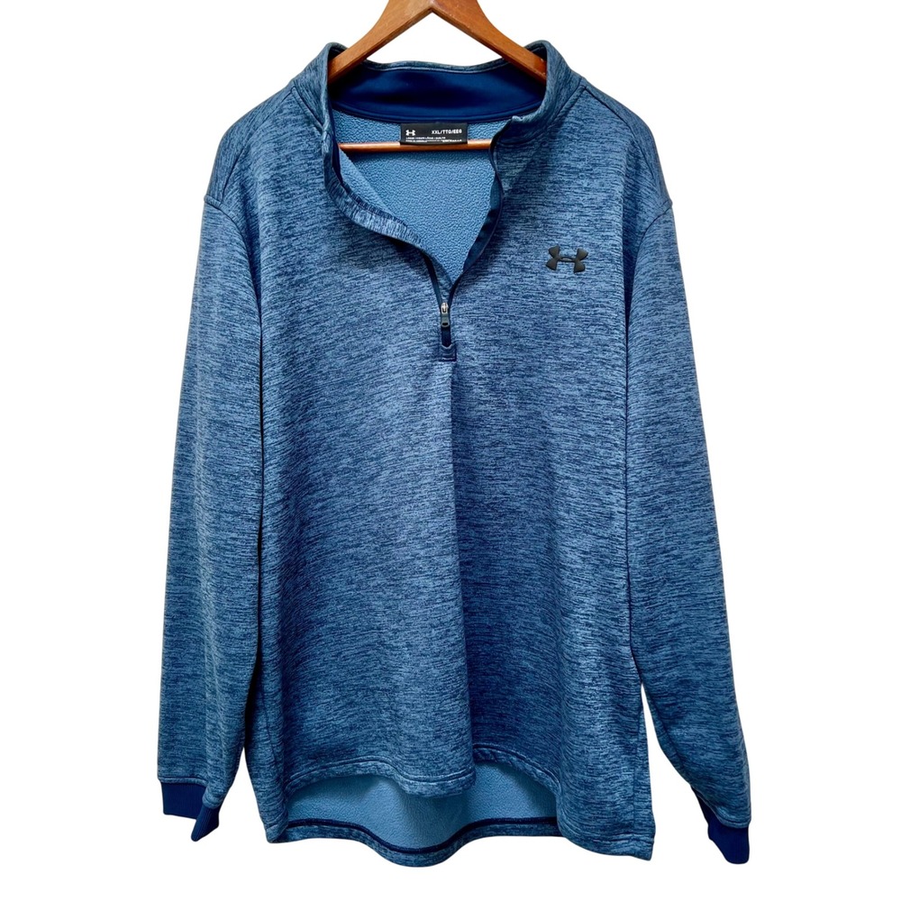 Under Armour Mens Blue Heathered Fleece 1/4 Zip Pullover XXL Loose Fit
